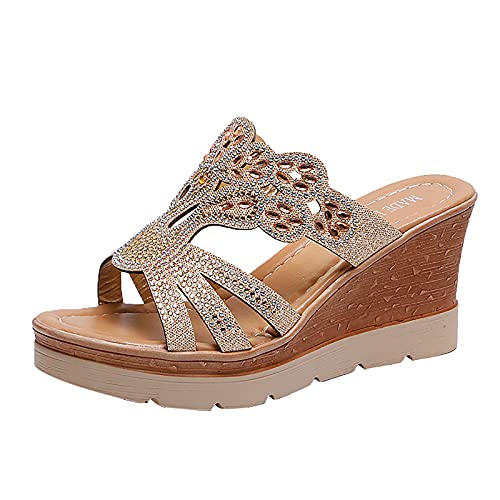 Damen Sandalen Elegant Plattform Blockabsatz Bequem Frauen Riemchen Pumps Plateau Keilabsatz Sandaletten Mit Absatz Schuhe Vintage Sommer Strand Retro Flache Strass Open Toe Casual Keilabsatz Haus von XIOerziwo