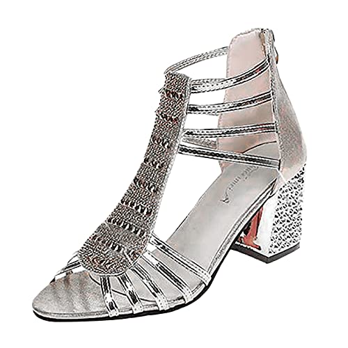 Damen Sandalen Sommer Glitzer Elegant Blockabsatz mit Absatz Sexy High Heels Plateau Pumps Riemchen Stiletto Stiefeletten Keilabsatz Bequem Römer Schnürung Strand Hochzeit Strass Vintage Böhmen von XIOerziwo