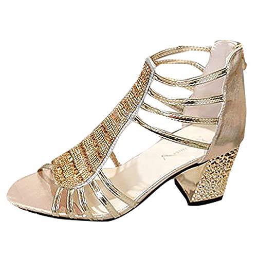 Damen Sandalen Sommer Glitzer Elegant Blockabsatz mit Absatz Sexy High Heels Plateau Pumps Riemchen Stiletto Stiefeletten Keilabsatz Bequem Römer Schnürung Strand Hochzeit Strass Vintage Böhmen von XIOerziwo