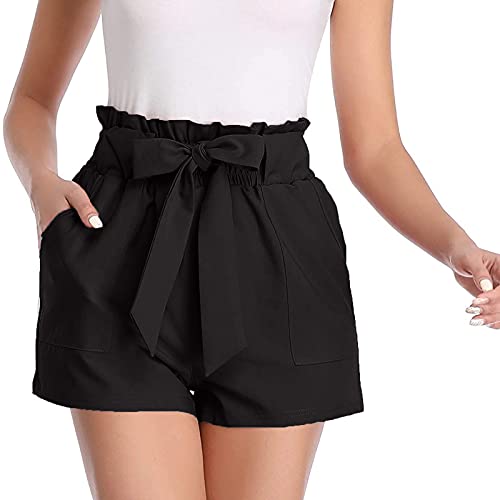 XIOerziwo Shorts Damen High Waist Sommer Bermuda Knielang Locker Kurze Hohe Taille Gestreiftes Kurz Hose Elastischer Bund Schleife GüRtel Stretch Casual Mit Taschen von XIOerziwo