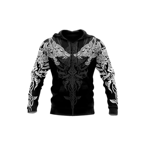 Wikinger-Stil Kapuzenpullover Mit Reißverschluss – 3D-gedruckt Herren Kapuzenpullover Unisex-Freizeitjacke Zur Seite Fahren Strassenmode (Color : Black Zipper Hoodie C, Size : X-Large) von XIPCO