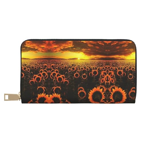 XIPEGKLD American Football Ball On Grass Sports Print Leather Wallet Perfect for Organizing Your Essentials, Sonnenblumenfeld Sonnenuntergang Meer der Blumen, Einheitsgröße von XIPEGKLD