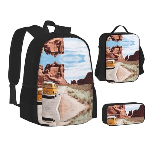 XIPEGKLD Arches National Park Entrance Print Schultasche + Federmäppchen + Lunchtasche Kombination geeignet für Männer und Frauen, Schwarz , Einheitsgröße von XIPEGKLD