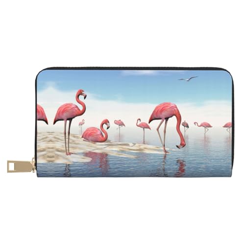 XIPEGKLD Geldbörse aus Leder mit Pinguin-Aufdruck, perfekt für die Organisation Ihrer wichtigen Dinge, Flock of Pink Flamingos on the Beach, Einheitsgröße von XIPEGKLD