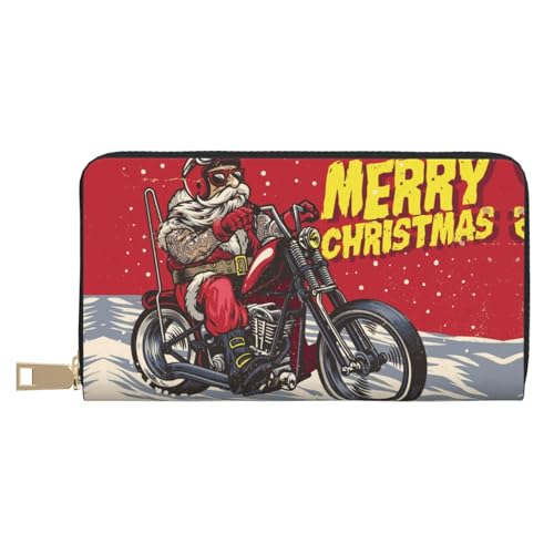 XIPEGKLD Geldbörse aus Leder mit niedlichem Eulen-Aufdruck, perfekt für die Organisation Ihrer wichtigen Dinge, Weihnachtsmann Biker Reiten, Einheitsgröße von XIPEGKLD