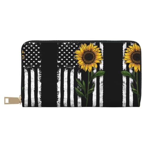 XIPEGKLD Ledergeldbörse mit Gitarrenmuster, perfekt für die Organisation Ihrer wichtigen Dinge, Sonnenblume und amerikanische Flagge, Einheitsgröße von XIPEGKLD