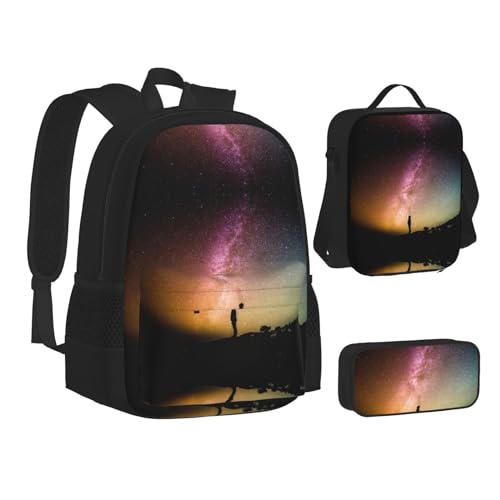 XIPEGKLD Man Looking Up Universe Schultasche + Federmäppchen + Lunchtasche Kombination, geeignet für Männer und Frauen, Schwarz , Einheitsgröße von XIPEGKLD