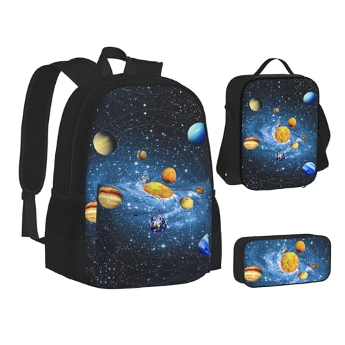 XIPEGKLD Milky Way Bilddruck Schultasche + Federmäppchen + Lunchtasche Kombination geeignet für Männer und Frauen, Schwarz , Einheitsgröße von XIPEGKLD