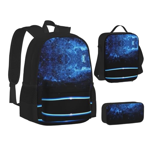 XIPEGKLD Night Sky Galaxy Print Schultasche + Federmäppchen + Lunchtasche Kombination geeignet für Männer und Frauen, Schwarz , Einheitsgröße von XIPEGKLD