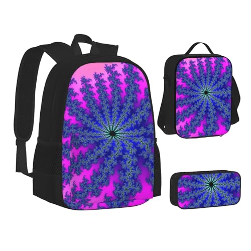 XIPEGKLD Psychedelic Fotodruck Schultasche + Federmäppchen + Lunchtasche Kombination geeignet für Männer und Frauen, Schwarz , Einheitsgröße von XIPEGKLD