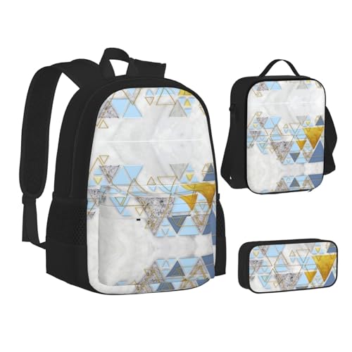 XIPEGKLD Schultasche + Federmäppchen + Lunchtasche mit abstraktem geometrischem Muster, geeignet für Männer und Frauen, Schwarz , Einheitsgröße von XIPEGKLD