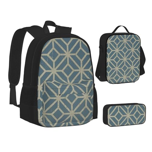 XIPEGKLD Schultasche + Federmäppchen + Lunchtasche mit korallenfarbenem Muster, geeignet für Männer und Frauen, Schwarz , Einheitsgröße von XIPEGKLD