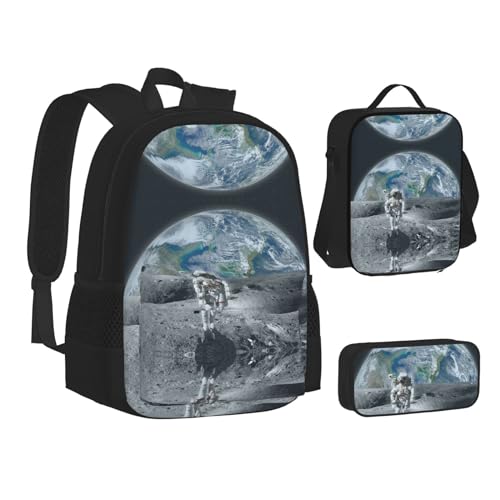 XIPEGKLD Schultasche mit Astronauten-Druck, Federmäppchen, Lunch-Tasche, geeignet für Männer und Frauen, Schwarz , Einheitsgröße von XIPEGKLD