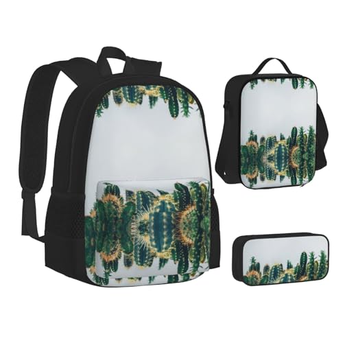 XIPEGKLD Schultasche mit tropischen Pflanzen bedruckt, Federmäppchen und Lunchtasche, geeignet für Männer und Frauen, Schwarz , Einheitsgröße von XIPEGKLD