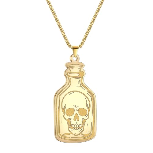 XIPIEIO Kette Hundemarke Männer und Frauen Halskette Drifting Flasche Anhänger Totenkopf Halskette Schmuck Party Schmuck Zubehör Geschenk für Männer und Frauen von XIPIEIO