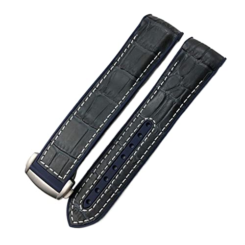 XIRIXX 19 mm 20 mm Nylon-Gummi-Uhrenarmband 21 mm 22 mm für Omega Seamaster 300 AT150 Speedmaster 8900 PlanetOcean Lederarmband(Blue leather white,19mm) von XIRIXX
