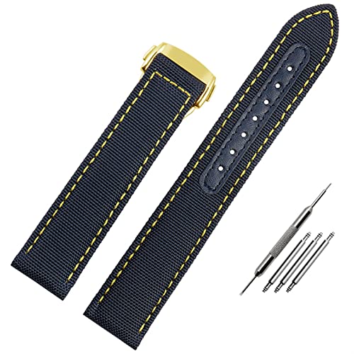 XIRIXX 19mm 20mm Gewebter Leinwand Uhrengurt Für Omega Seamaster 300 AT150 Stoff Leder Nylon Aqua Terra 150 Blue Black Watchband(BLACK WHITE,21mm) von XIRIXX