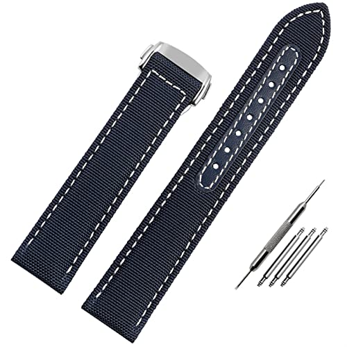XIRIXX 19mm 20mm Gewebter Leinwand Uhrengurt Für Omega Seamaster 300 AT150 Stoff Leder Nylon Aqua Terra 150 Blue Black Watchband(Black Green,19mm) von XIRIXX