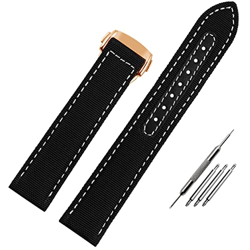 XIRIXX 19mm 20mm Gewebter Leinwand Uhrengurt Für Omega Seamaster 300 AT150 Stoff Leder Nylon Aqua Terra 150 Blue Black Watchband(Light Pink White,21mm) von XIRIXX