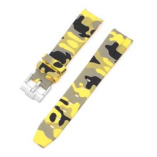 XIRIXX 20 mm Natur-Fluorkautschuk-Uhrenarmband mit gebogenem Ende. Ersatz für Rolex-Armband. Neue grüne Submariner Explorer 2 Rollen-Uhrenarmbänder(CamouflageYellow) von XIRIXX