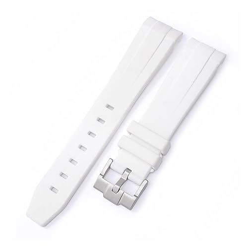 XIRIXX 20 mm Natur-Fluorkautschuk-Uhrenarmband mit gebogenem Ende. Ersatz für Rolex-Armband. Neue grüne Submariner Explorer 2 Rollen-Uhrenarmbänder(White) von XIRIXX