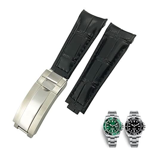 XIRIXX 20 mm gebogenes Ende, Lederarmband, passend für Rolex 116610 Submariner Oyster GMT Daytona Slide Lock Buckle Rindslederarmbänder(Black,20mm-Gold Buckle) von XIRIXX