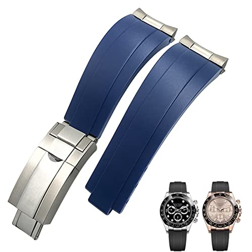 XIRIXX 20mm 21mm Gummi-Uhrenarmband mit kurzer Schnalle, passend für Rolex Daytona Submariner Role OYSTERFLEX Yacht Master, kleines Handgelenk-Silikonarmband(Blue Buckle Link,21mm) von XIRIXX