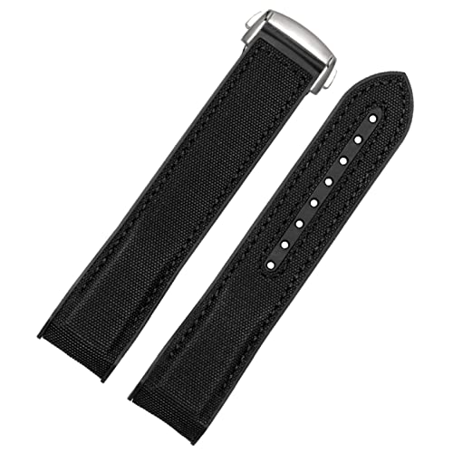 XIRIXX 20mm 22mm Stoff Nylon Gummi Uhrenband Für Omega Seamaster 300 Ocean Watchbänder Schnalle -Werkzeuge Silikongurt(Black black-silver,22mm) von XIRIXX
