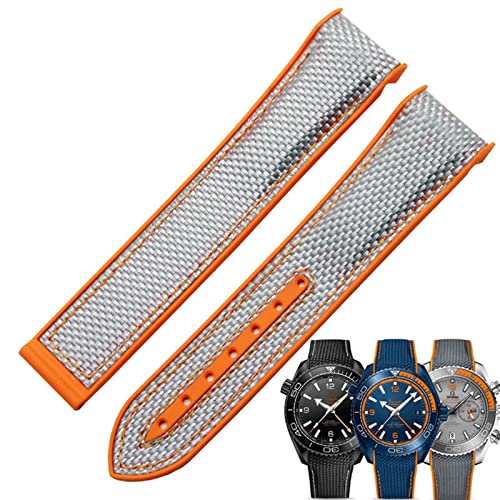 XIRIXX 20mm 22mm Uhrenarmband für Omega 300 SEAMASTER 600 PLANET OCEAN Faltschließe Silikon Nylonarmband Uhrenzubehör Uhrenarmband(Grey orange,20mm) von XIRIXX