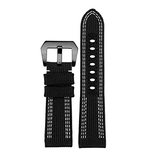 XIRIXX 24 mm 26 mm großes unsichtbares Nylon-Leder-Armband für Herren, Zubehör für Panerai Pam00984 00985 PAM111 PAM441 Serie Uhrenarmband-Zubehör(Black white black,26mm) von XIRIXX