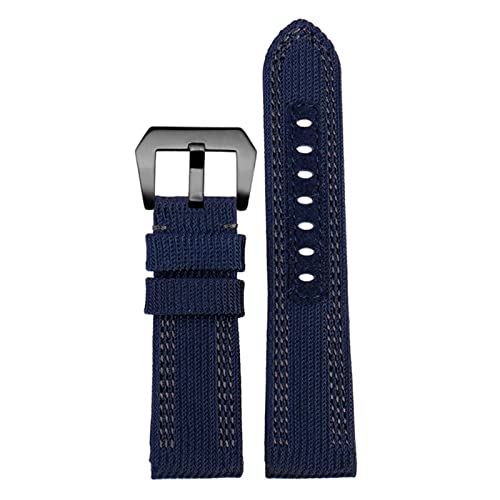 XIRIXX 24 mm 26 mm großes unsichtbares Nylon-Leder-Armband für Herren, Zubehör für Panerai Pam00984 00985 PAM111 PAM441 Serie Uhrenarmband-Zubehör(Blue gray black,24mm) von XIRIXX