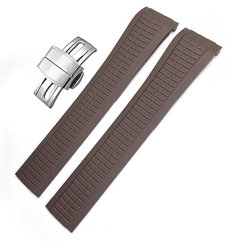 XIRIXX Buntes Silikonkautschuk-Uhrenarmband für Patek-Armband für Aquanaut Philippe-Serie 5164a 5167a Uhrenarmband Butterfly-Schnalle 21 mm Uhrenarmbänder(Brown silver buckle) von XIRIXX