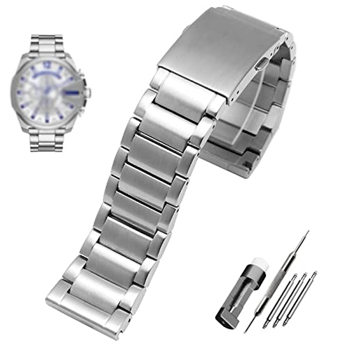 XIRIXX Edelstahl-Armband 22 mm 24 mm 26 mm 28 mm Herren-Armband aus massivem Metall für Diesel DZ7333 DZ4344 Uhrenarmband(Silvery,28mm) von XIRIXX