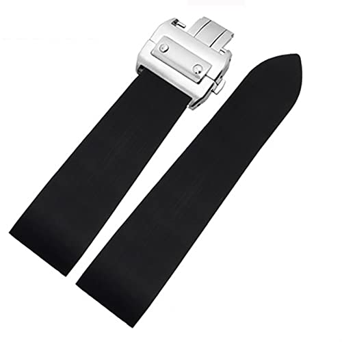 XIRIXX Für Cartier W2020007 W2020008 Wasserdichtes Armband Gummi Wachband 25mm Silikon Uhrenbänder(Black Silver Buckle) von XIRIXX