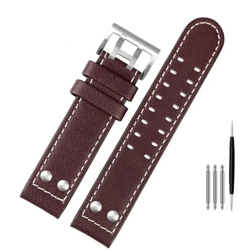 XIRIXX Für Hamilton Khaki Aviation Uhr H77616533 H70615733 Uhrenarmband aus echtem Leder Jazz Field Herrenarmband 20 22 Militärstil(B Dark brown silver,22mm) von XIRIXX