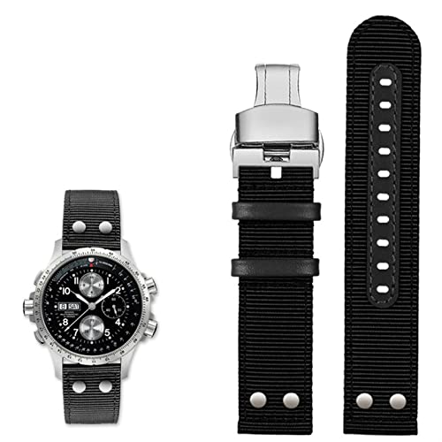 XIRIXX Für Hamilton Khaki Aviation Watch H77616533 H70615733 Wachriemenmänner Watchband Beyond Wind Speed ​​Series Nylon Canvas 20mm 22 mm(Black silver fold) von XIRIXX