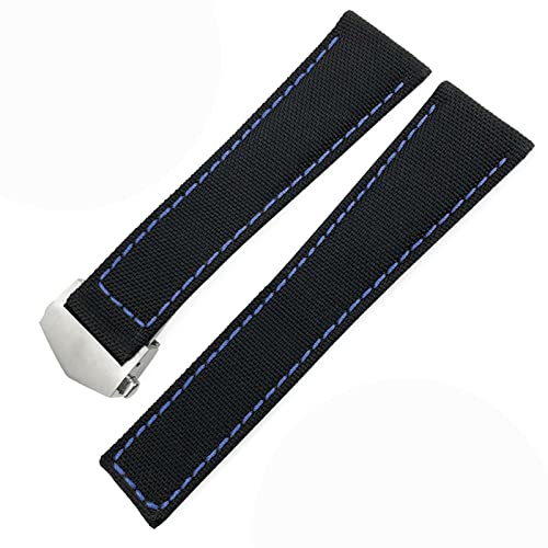 XIRIXX Für Tag Heuer Carrera Aquaracer 20mm 22mm Uhr Watch Armbänder Canvas Nylon Leder Uhren Gurt Schnallen Schwarz Uhr Band(Black blue silver,22mm) von XIRIXX
