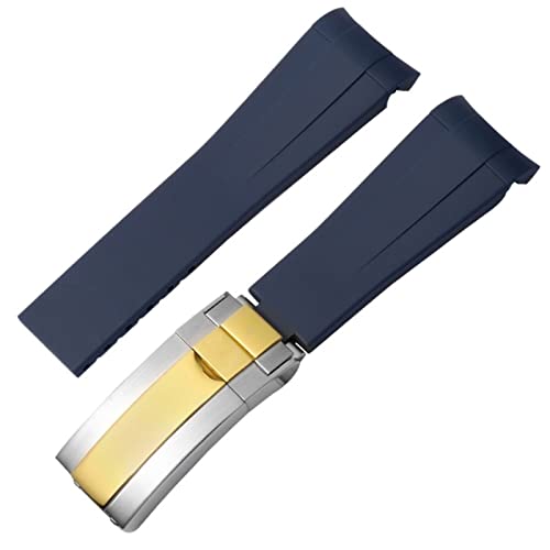 XIRIXX Gummi Silikon Armband 20mm 21mm Für Rolex submariner daytona DEEPSEA Oysterflex Uhren Band GMT armbanduhr(Blue Silver gold,20mm) von XIRIXX