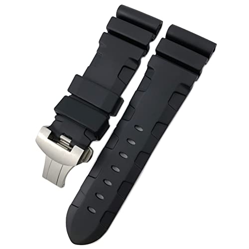 XIRIXX Gummi Uhrband 22mm 24mm 26mm Silikon Uhrengurt Für Panerai Tauchluminor Pam Wasserdichtes Armband(Black folding,26mm silver buckle) von XIRIXX