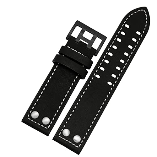 XIRIXX Lederarmband Armband Handgelenk 20mm 22mm Band für Hamilton Aviation H77755533 H77616533 Echtes Leder Herrenuhrenarmband(BLACK WHITE,22mm) von XIRIXX