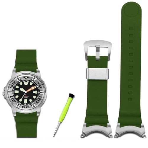 XIRIXX Modifiziertes Armband für Citizen BJ8050 BJ8050-08E Edelstahl-Lug-Verbindungskopf Little Monster Armband Uhrenarmband(Green silver buckle) von XIRIXX