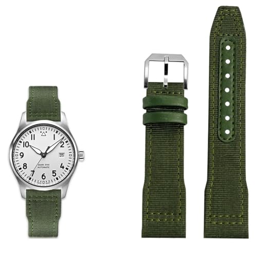 XIRIXX Nylon-Leder-Uhrenarmband, 20 mm, 21 mm, 22 mm, passend für IWC Le Petit Prince Big Pilot IW3777, schwarzes Sport-Canvas-Uhrenarmband(Green silver pin,21mm) von XIRIXX