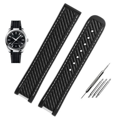 XIRIXX Uhrenarmband mit gebogenem Ende, Silikon, mit Metall, für Omega-Armband Seamaster 300 Aqua Terra AT150 8900 + Werkzeug, 20 mm, Achat von XIRIXX