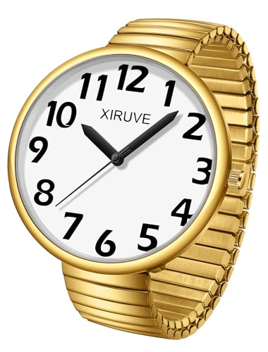XIRUVE Damen Herren Gut Lesbar 43mm Gehäuse mit Große Ziffern Weißes Zifferblatt Edelstahl Zugarmband Analog Quarz Armbanduhr von XIRUVE