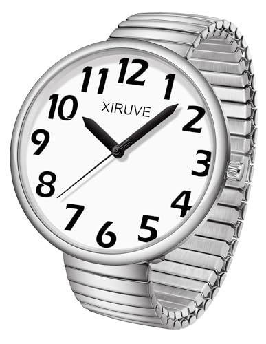 XIRUVE Damen Herren Gut Lesbar 43mm Gehäuse mit Große Ziffern Weißes Zifferblatt Edelstahl Zugarmband Analog Quarz Armbanduhr von XIRUVE