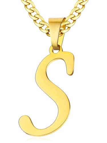 XIRUVE Edelstahl Herren Damen Buchstabe A bis Z Anhänger Initiale Halskette mit 6mm breite Panzerkette Länge Verstellbar S von XIRUVE