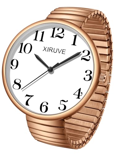 XIRUVE Gut Lesbar 43mm Gehäuse mit Große Ziffern Weißes Zifferblatt Edelstahl Zugarmband Damen Herren Analog Quarz Armbanduhr von XIRUVE