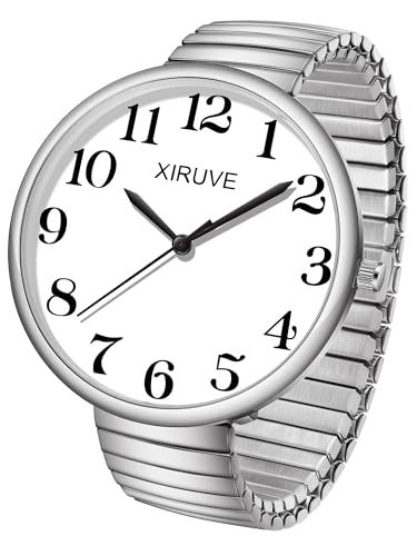 XIRUVE Gut Lesbar 43mm Gehäuse mit Große Ziffern Weißes Zifferblatt Edelstahl Zugarmband Damen Herren Analog Quarz Armbanduhr von XIRUVE