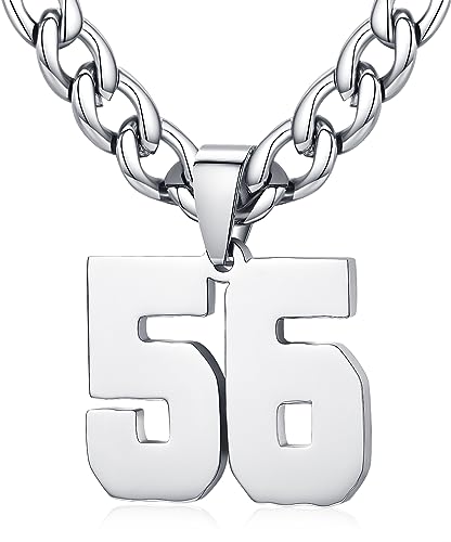 XIRUVE Herren Damen Edelstahl 0-99 Zahl Anhänger Glückszahl Jersey Nummer Sportler Halskette Personalisierte mit 6mm breite Panzerkette 56 XIRUVE Herren Damen Edelstahl 0-99 Zahl Anhänger Glückszahl Jersey Nummer Sportler Halskette Personalisierte mit 6mm breite Panzerkette 56 von XIRUVE