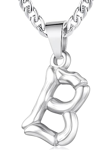 XIRUVE Herren Damen Edelstahl Buchstabe A bis Z Anhänger Initiale Halskette mit 4.5mm breite Panzerkette Länge Verstellbar B von XIRUVE